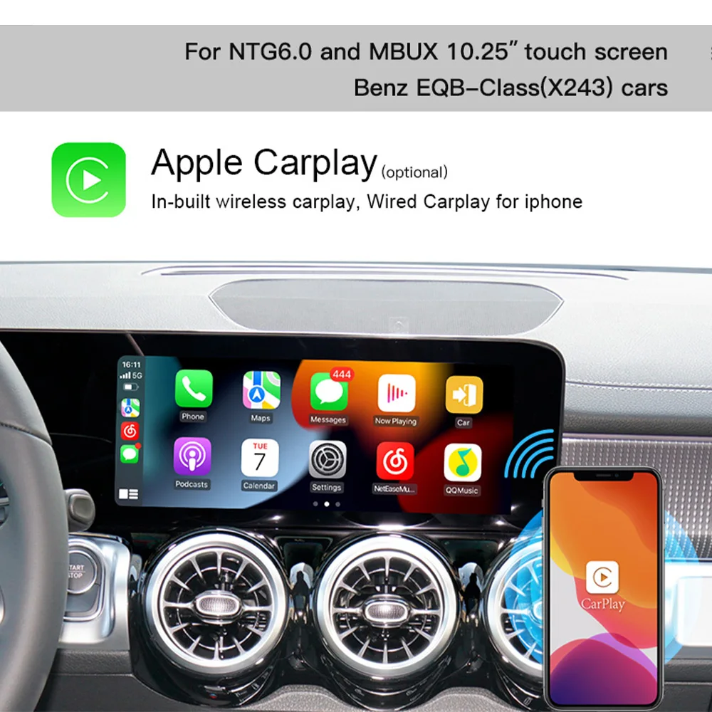 Top Quality Wireless Android Auto CarPlay Retrofit Kit 3 in 1 Android Media LVDS Box for Mercedes Benz EQB X243 MBUX Screen