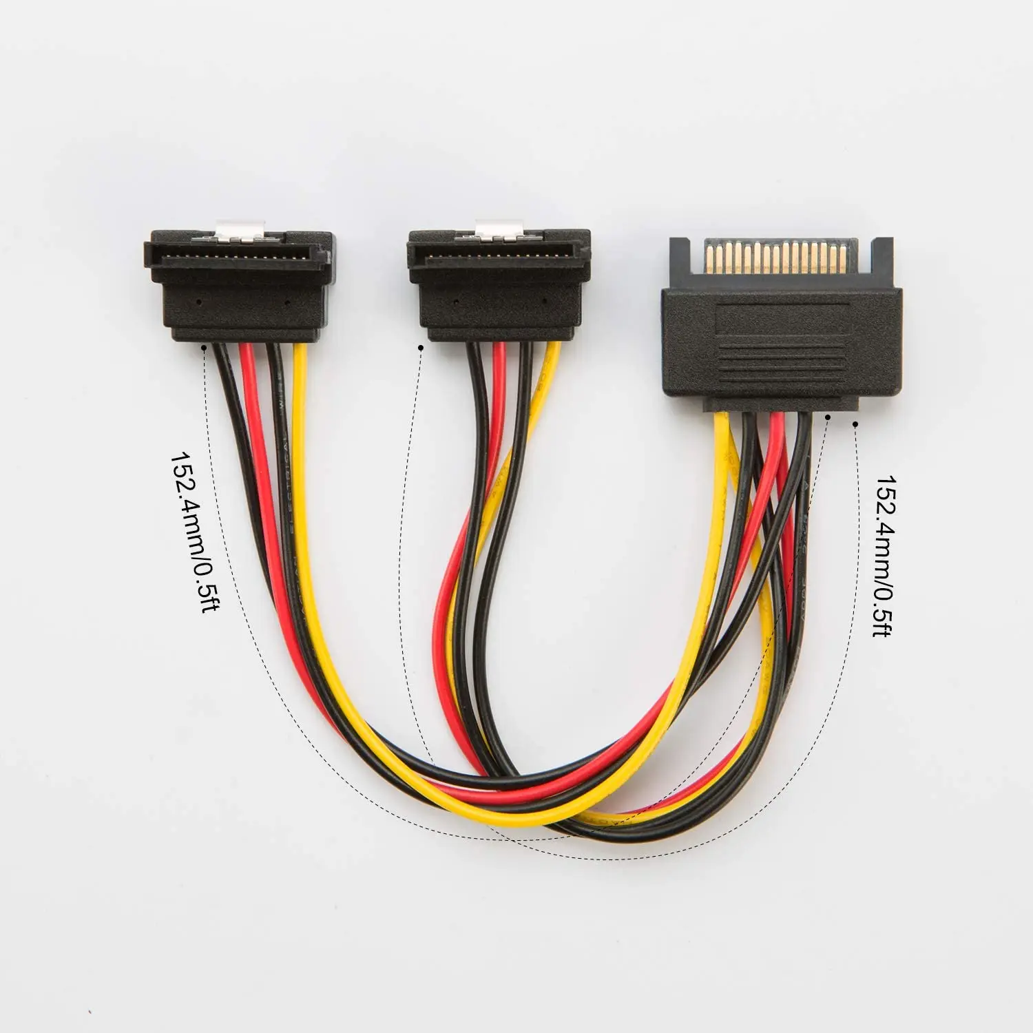 SATA Power Cable, Cable Creation 6-Inch SATA 15 Pin Male to 2xSATA 15 Pin Down Angle Female Power Splitter Cable