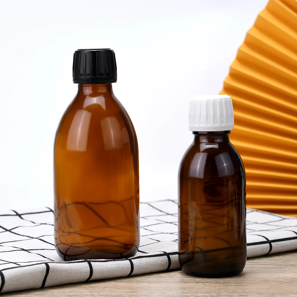 150ml 250ml 125ml 4oz Empty Dark Amber Glass Syrup Bottle Glass Liquid Medicine Bottle With Plastic Tamper Evident Cap