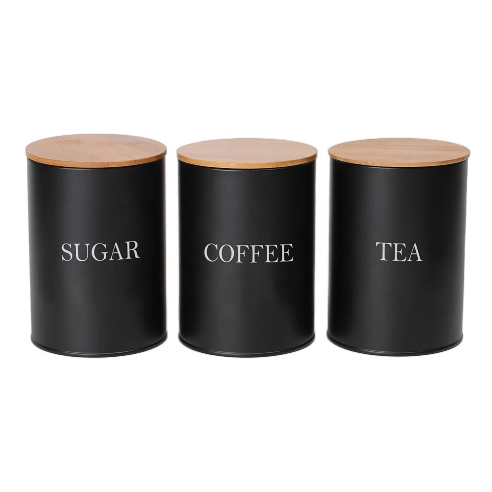 Wholesales Kitchen Counter Food Storage Tin For Sugar Coffee Tea 3PCS Canister Set Metal Food Jars