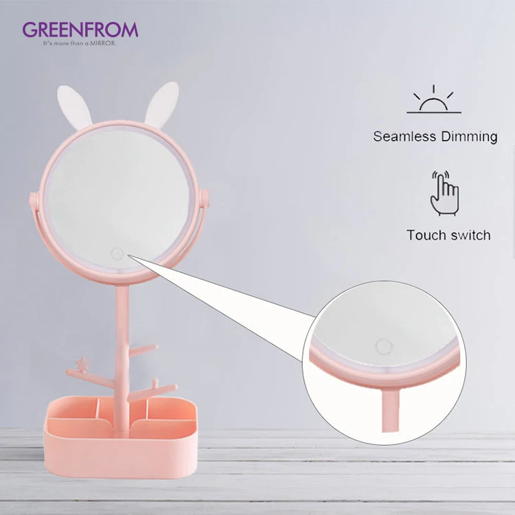 New Led Makeup Mirror Portable Girl Desktop Table Mirror With Storage Box