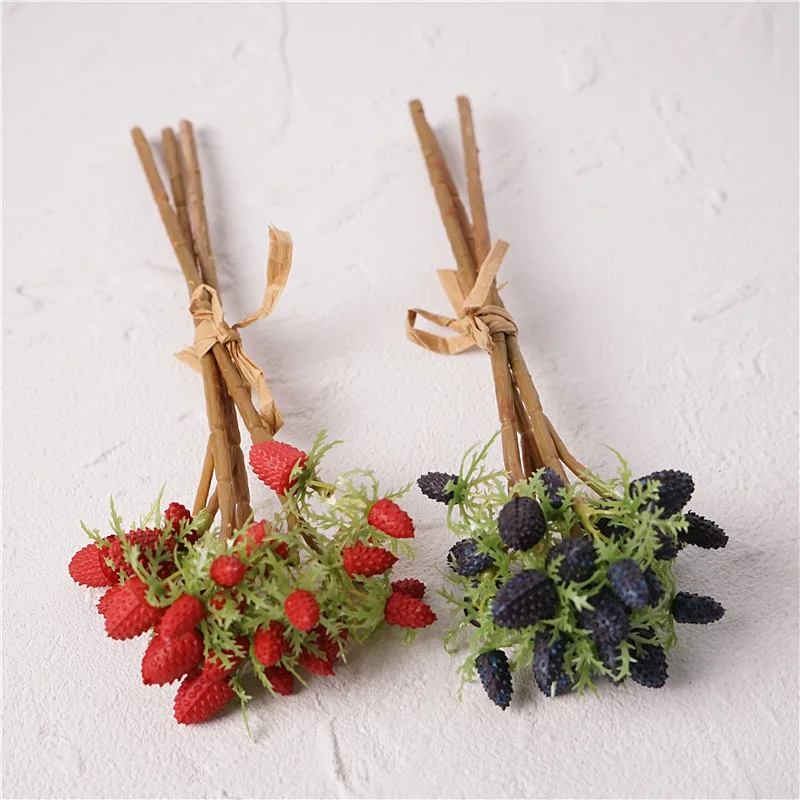 Decorative Lifelike Realistic Fake Strawberry Fruit Decor Grass Green Plastic Fake Flowers Artificial Plant Rectangle/square