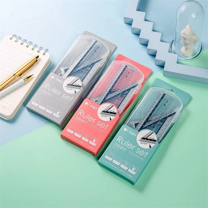 Have stock Ready to ship 4 piece Measuring Tools rulers for school supplies ruler set stationery in bulk plastic ruler set