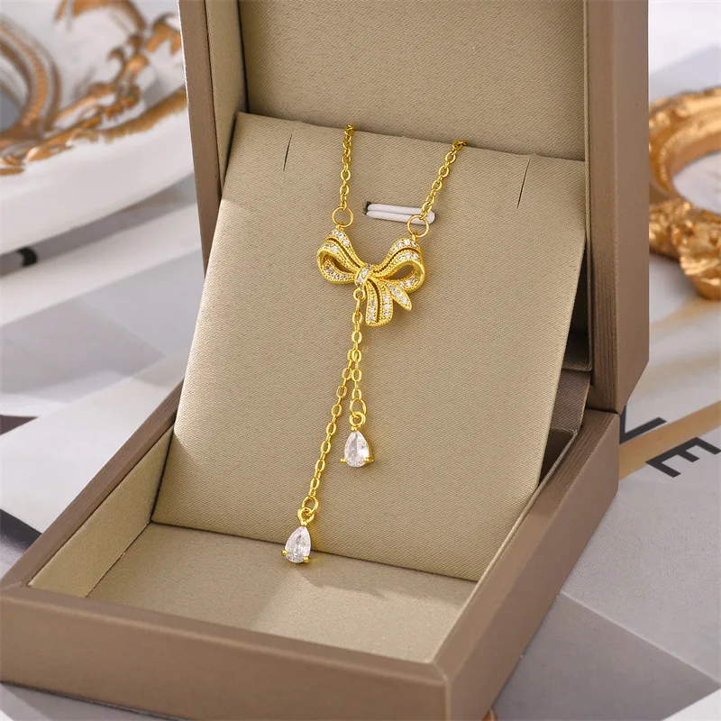 Non Tarnish 18k Gold plated Stainless Steel Necklace Zircon Cross Heart Butterfly Pendant Women Pearl Necklace Jewelry Gift