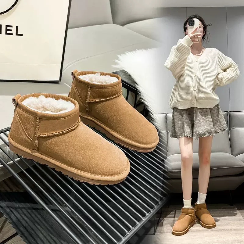 New Product Outdoor Suede Plush Comfortable Waterproof Thermal Short  Women Winter Sheepskin Snow Boots