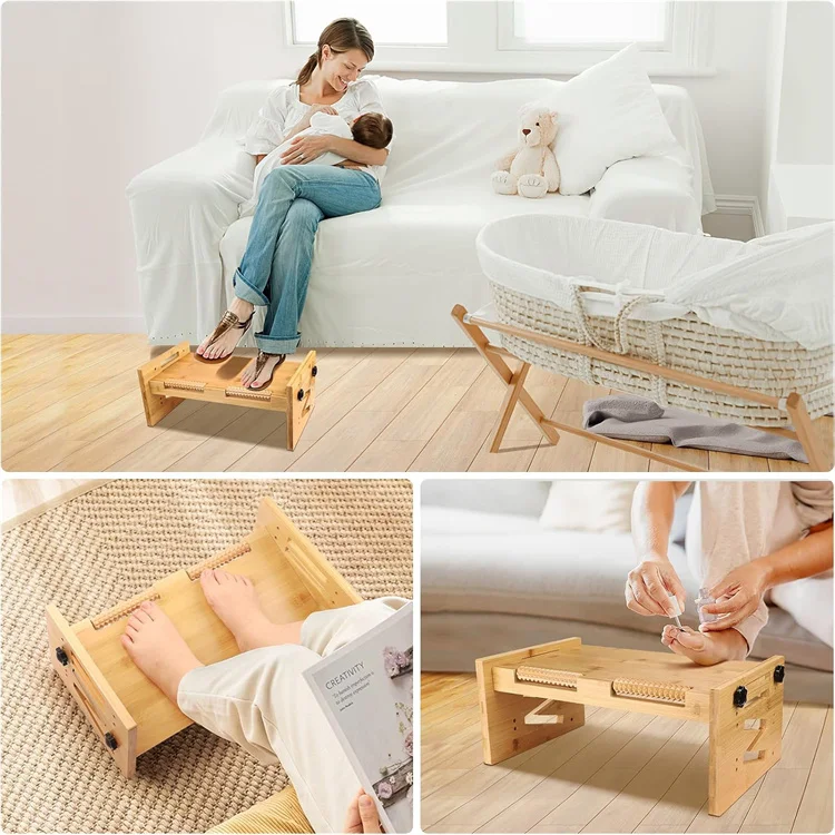 Ergonomic bamboo Office Foot Rest with 5 Adjustable Height Position