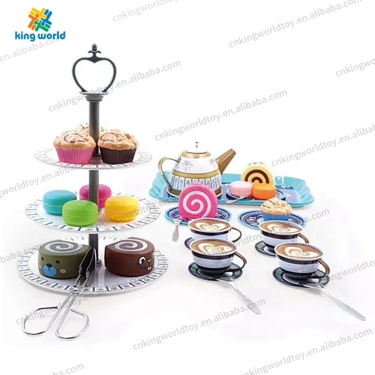 Happy Children Hot Sales Girls Kitchen Three Layer Cake Stand Dessert Kids Pretend Play Afternoon Tea Party Set Toys