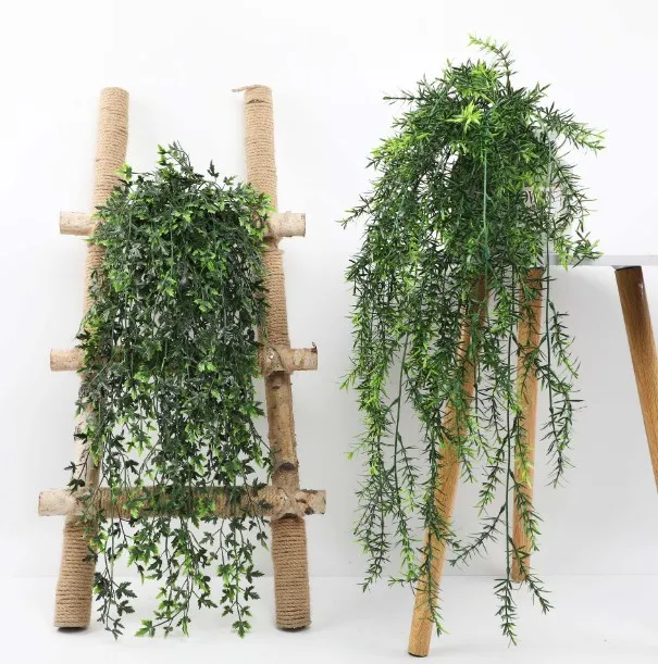 Wholesale Home Decoration Ornaments Plastic Artificial Green Plants Turtle Back Leaves Rattan Wall Hanging Flower Rattan Strips