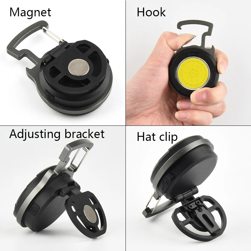 COB Small Keychain Work Light 1000Lumens Rechargeable Keychain Mini Flashlight with Bracket Bottle Opener