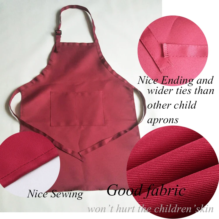 
Factory price direct sales cute style children solid color polyester apron kids aprons 
