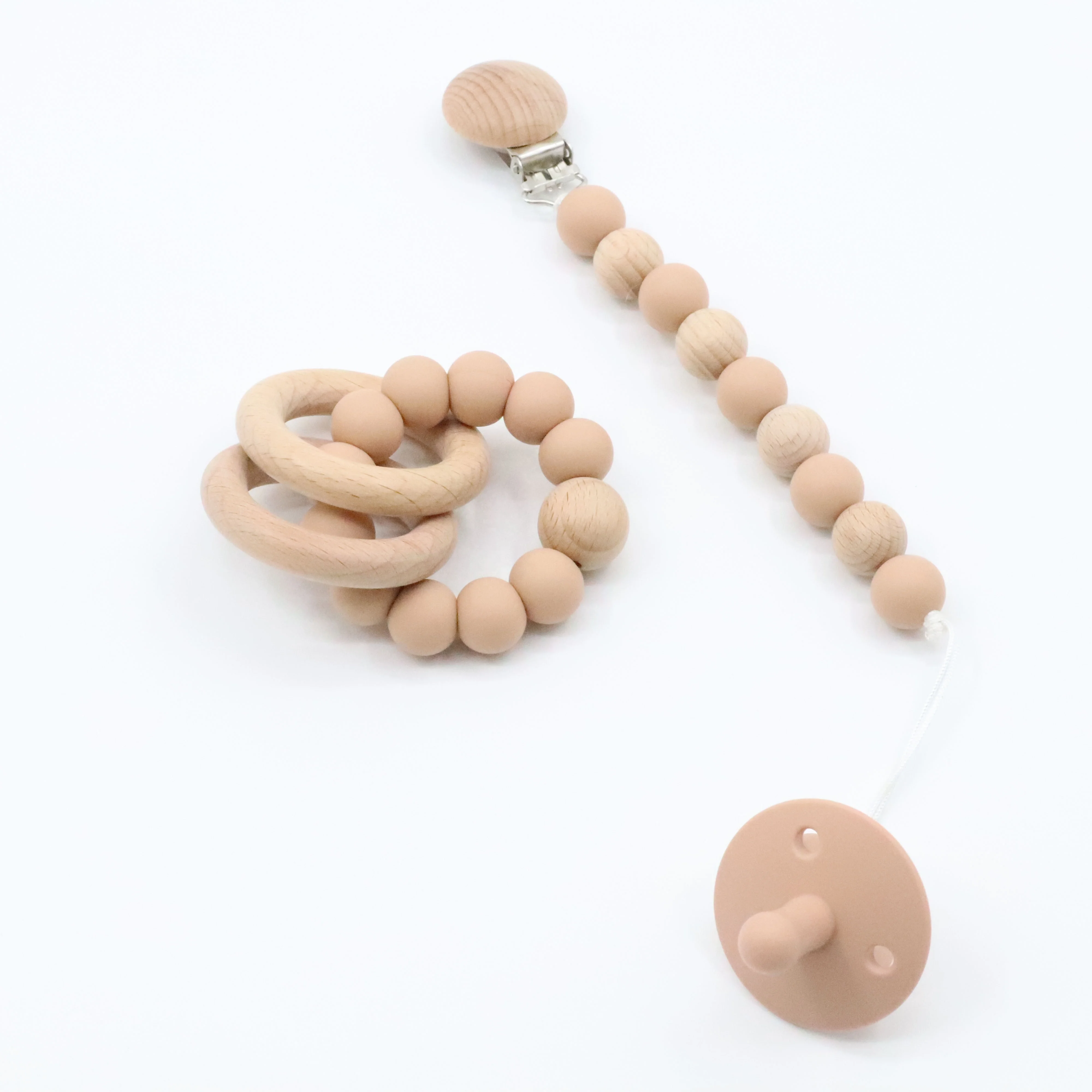 BPA  Free  Non-Toxic Silicone  Wooden Baby Pacifier Clip Chain