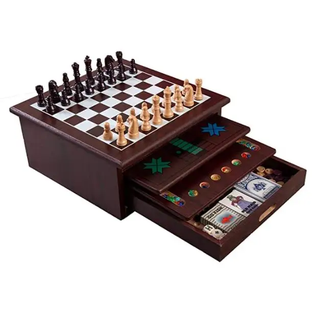 Набор настольных игр Deluxe 15 в 1 настольный центр из натурального дерева с ящиком для хранения комбинированный комплект портативные настольные игры