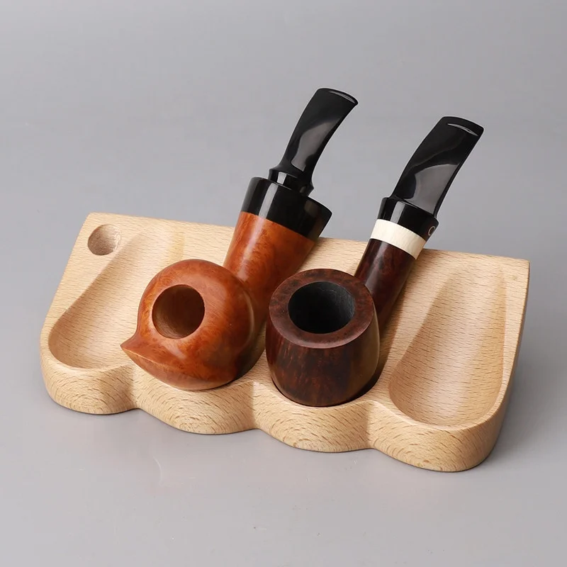 Wholesale Straight Spoon Shape Solid Wood Tobacco Pipe Stand 3/4 Seats Smoking Pipe Holder