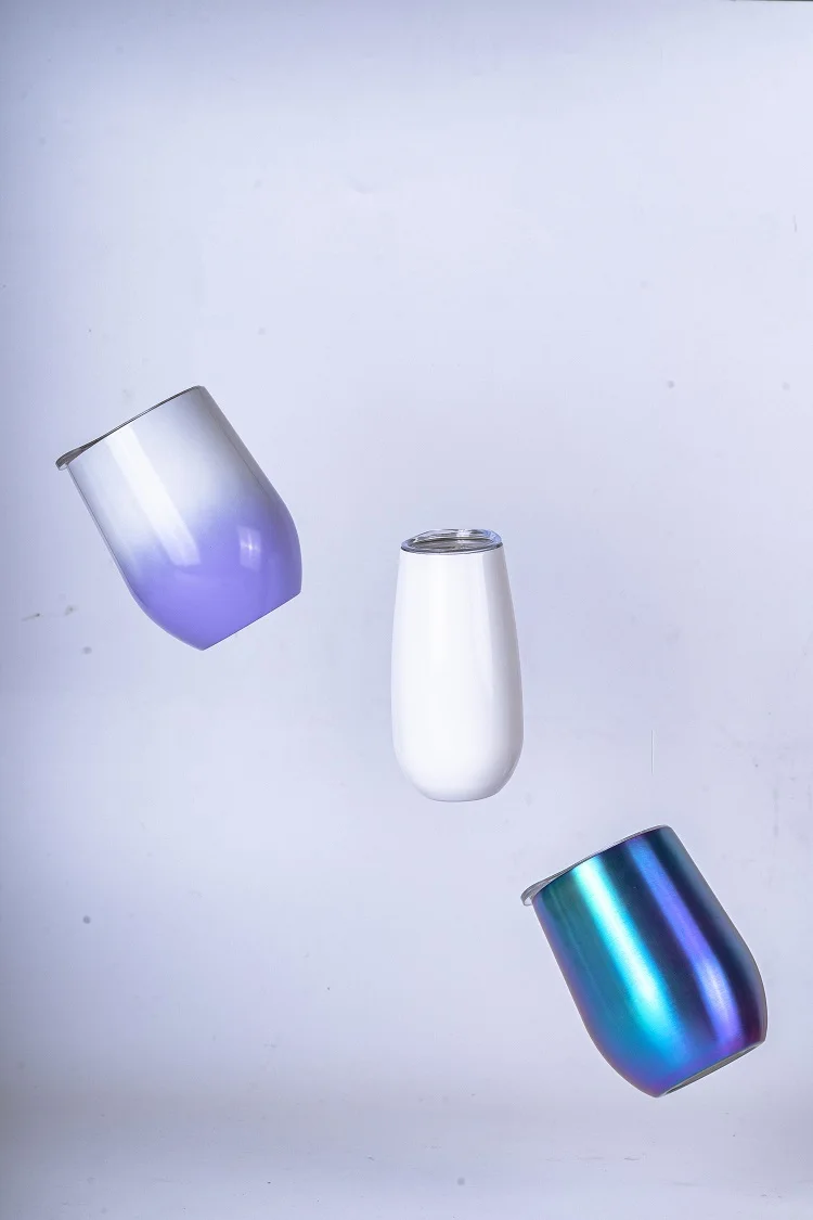 Double Wall Stainless Steel Stemless Insulated Wine Glass 12oz Coffee Mug Rose Gold for Champaign, Cocktail, Beer, Office