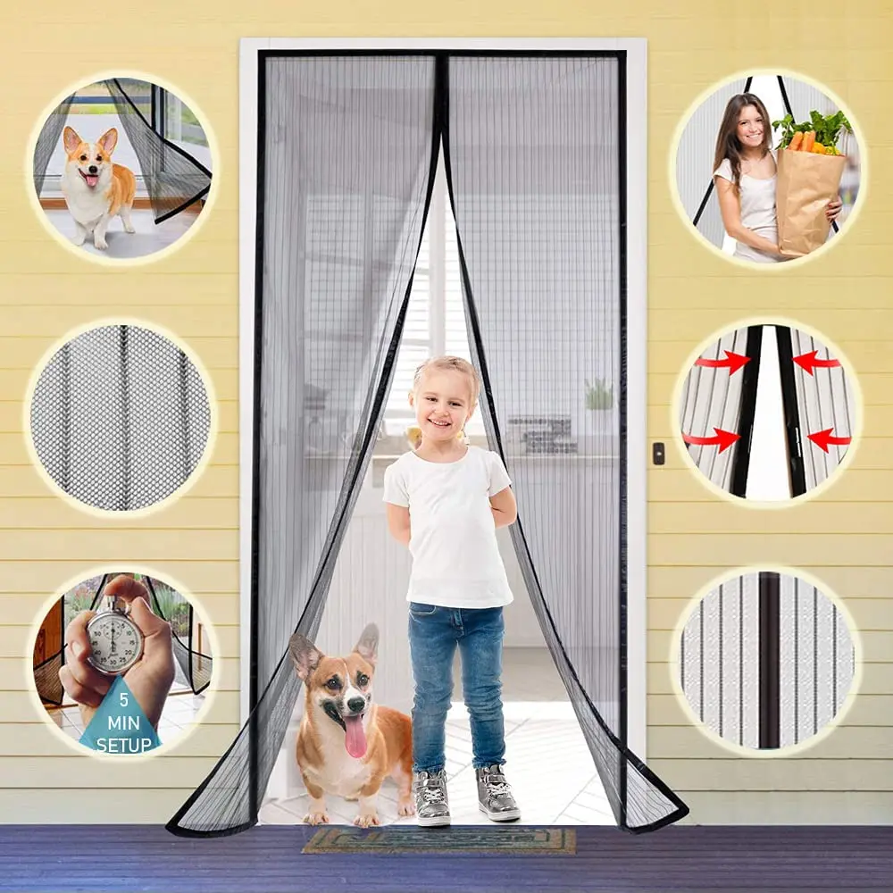 Polyester Summer mosquito net hands magnet net hanging flying anti-mosquito self-fitting striped mosquito screen door  curtain