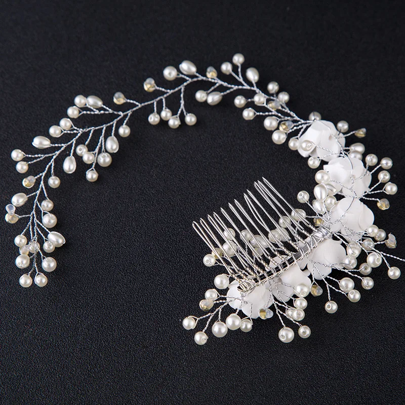 Elegant Bridal Crown Ladies Handmade Pearl Flower Bridal Hair Bands Wedding Accessories Headdress