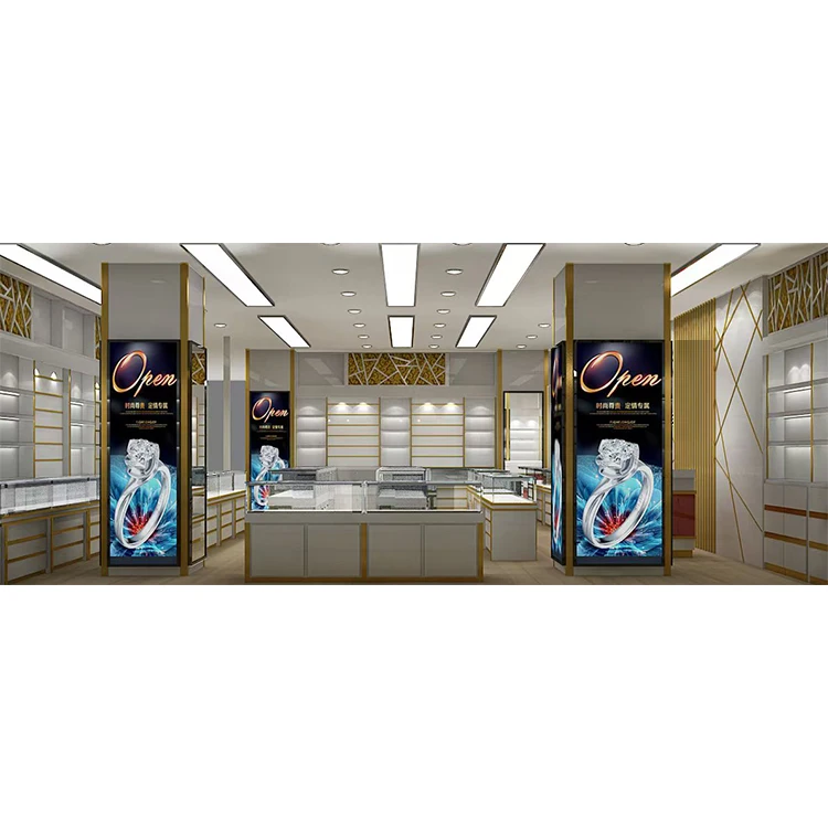 Custom Made Fashion Silver Jewellery Accessories Wooden Wall Glass Cabinet Jewelry Display Case Jewelry Showcases