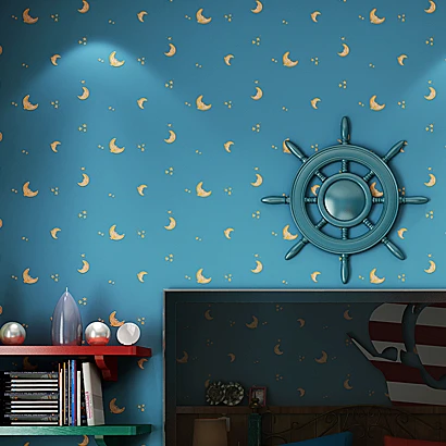 Environmentally Bedroom Wallpaper Self-adhesive Star and Moon Children Cartoon Non-woven Wallpaper Roll For Bedroom