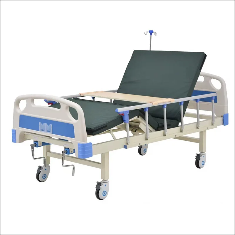 Good quality multi function 2 folding crank stainless steel frame manual hospital bed with ABS board