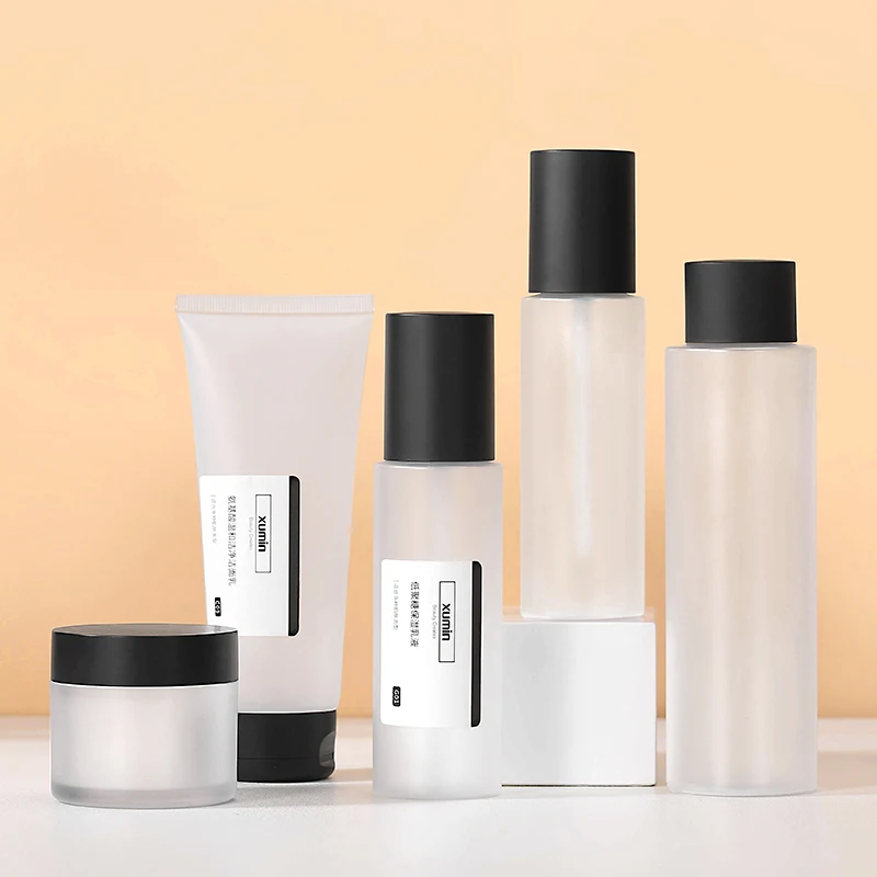 Cosmetic Skincare Empty Frosted 100/200ml Pet Plastic Pump Spray Bottle Set For Frosted Lotion Bottle Set Cream 50ml Jars