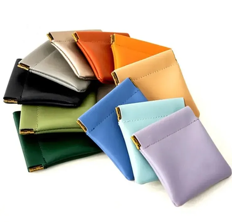 PU Leather Squeeze Coin Pouch Jewelry Necklace Earrings Storage Bag Automatic Closed Headset Case Protective Cover Storage Bag