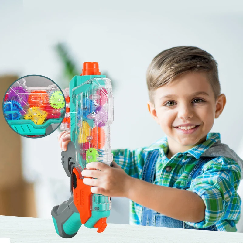 Multi Mode Switching Electric Transparent Vibration Mechanical Projection Toys Gear Guns Model With Sound And Light
