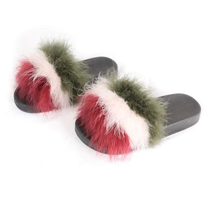2024 New Arrival Fashion Women Fluffy Fur Turkey Feather Sandals
