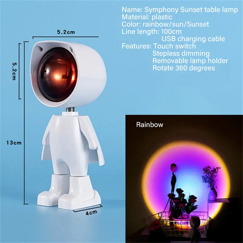 Touch switch night light to take photos atmosphere infinite dimming sunset light projector robot rainbow sunset light