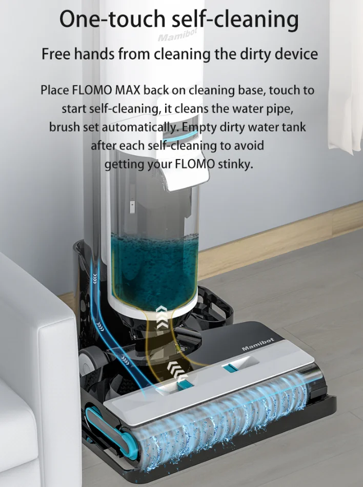 2022 Flomo MAX Floor Washer Fancy Design 13kpa Strong Vacuum Power Wet & Dry Best Hard Floor Cleaner for Hotels Cars APP Control