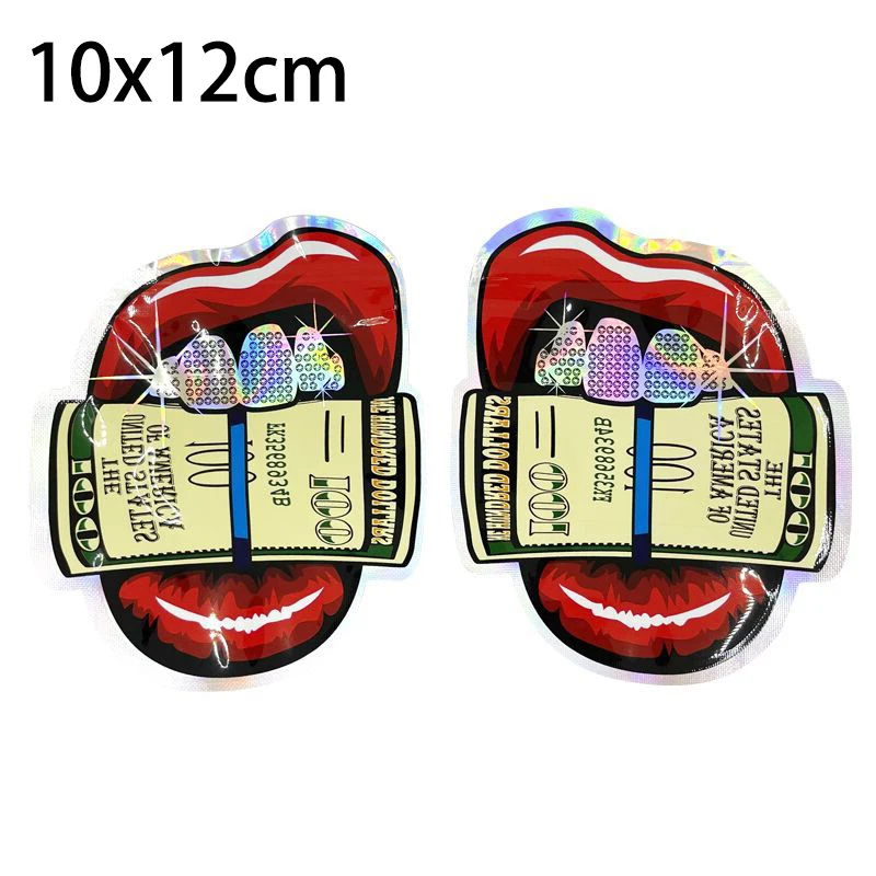 Smell Proof Die Cut Holographic 3.5g Customized Printed Resealable Zipper Irregular Shape Edible Gummies Candy 3.5 Mylar Bag