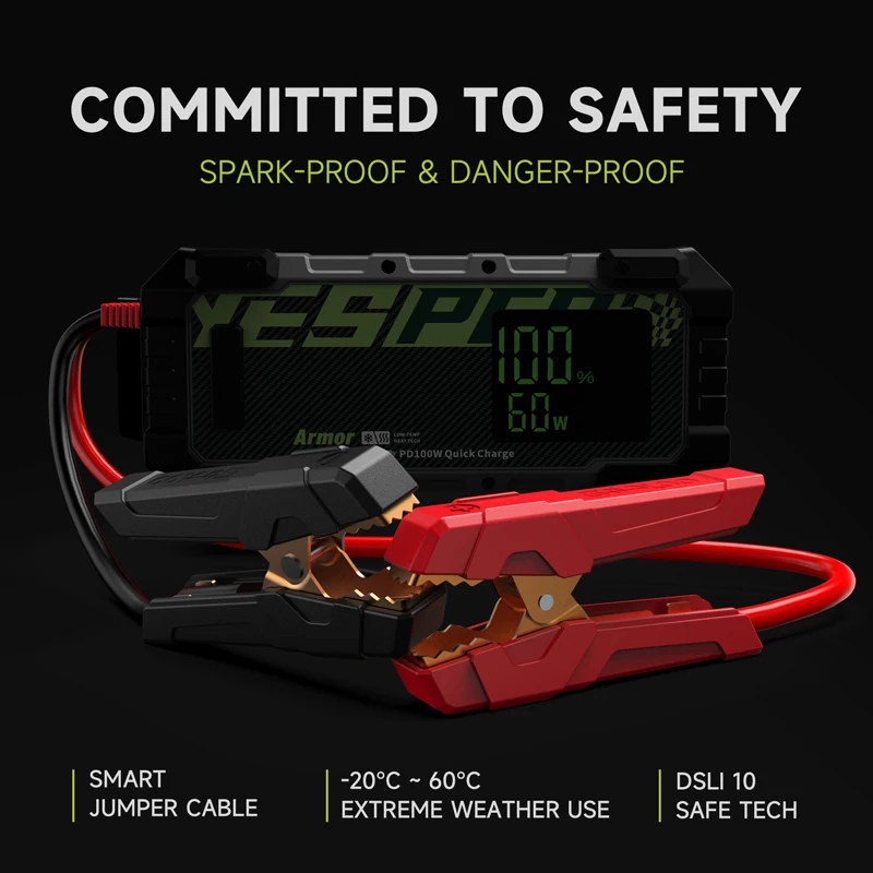 YESPER Armor heating Portable Fast Changing 12V High Power  Car booster Jump Starter for low temperature