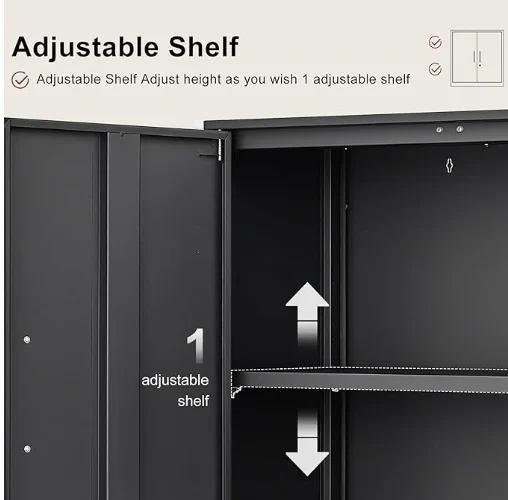 Metal Wall Black Garage Cabinet with 2 Doors Hanging Storage Cabinets with Handle Locking Cabinet Shelves For Garage Living Home