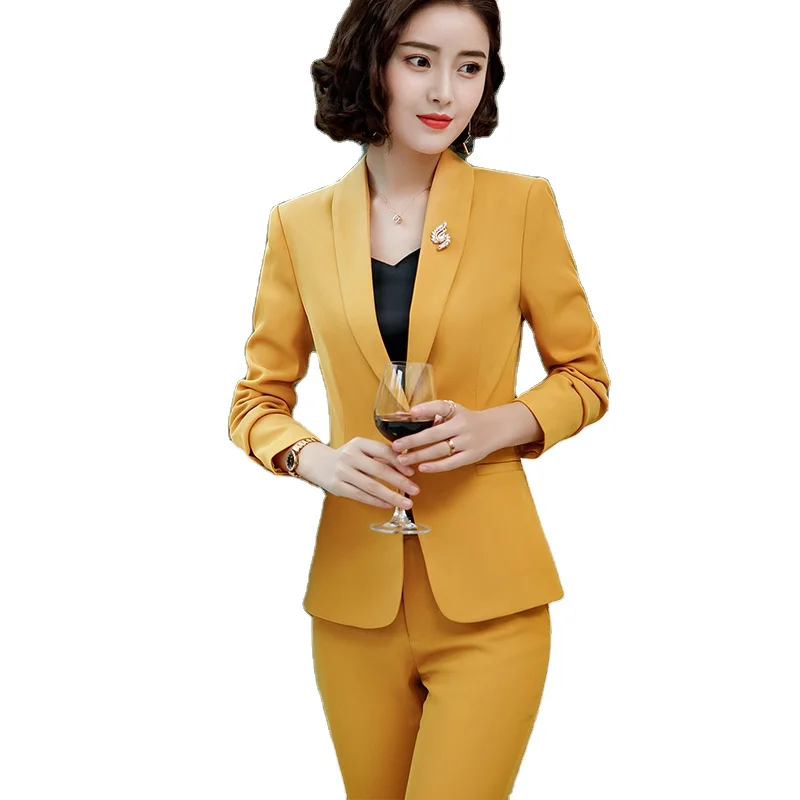 2 Pieces Suit Set Shawl Collar Straight and Smooth Formal Pant Suit Office Lady Uniform Designs for Women Business Work Wear