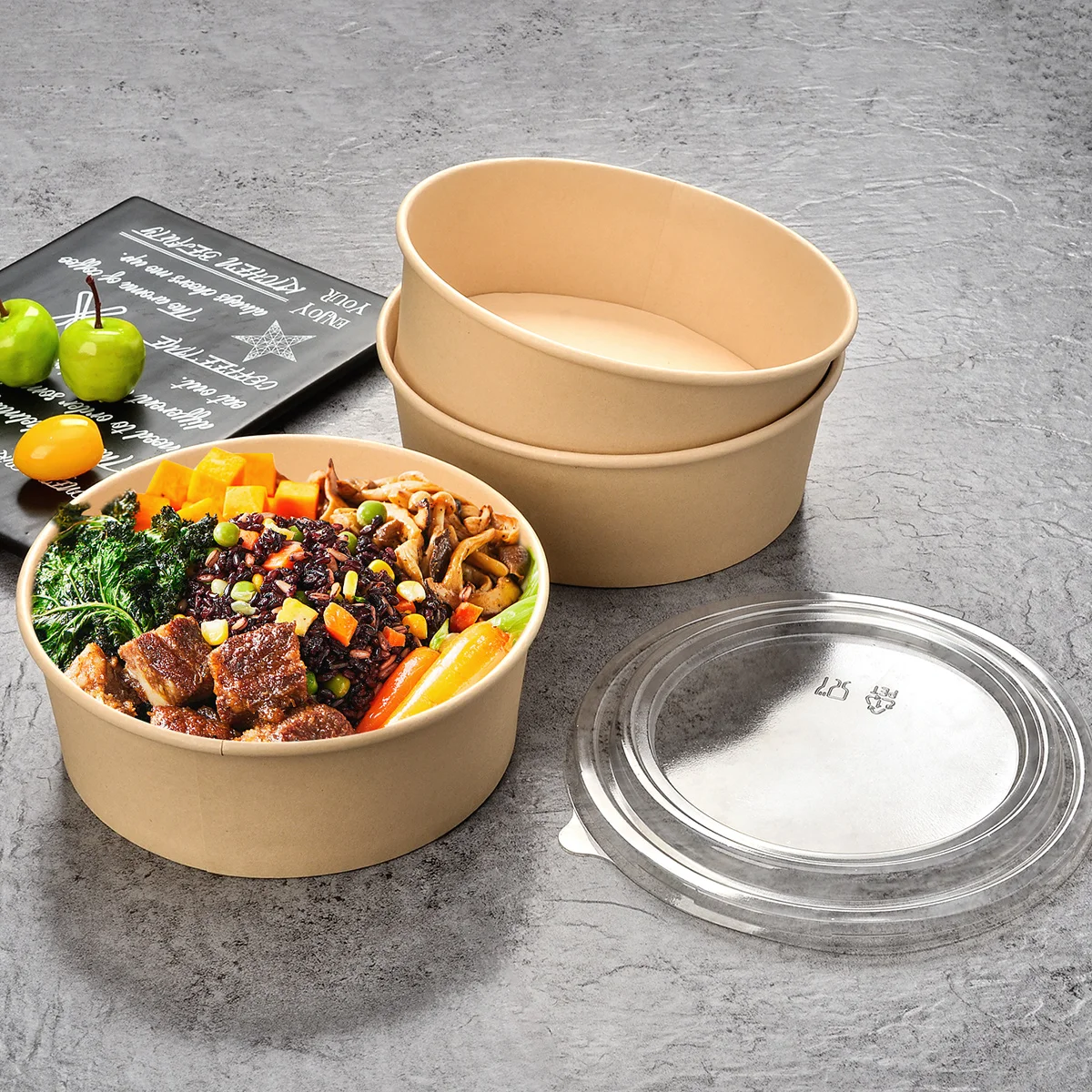 ODM/OEM Emballages Alimentaires Round Brown Biodegradable Eco-Friendly Take Away Salad Fast Kraft Paper Packaging Bowl