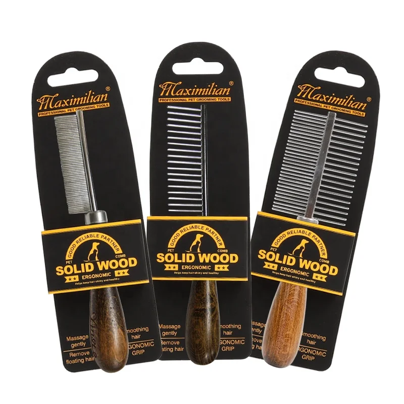 
Factory Wholesale Classical Style Single Double Sided Wooden Pet Metal Needle Comb Brush Cat Dog Lice Grooming Comb With Handle 