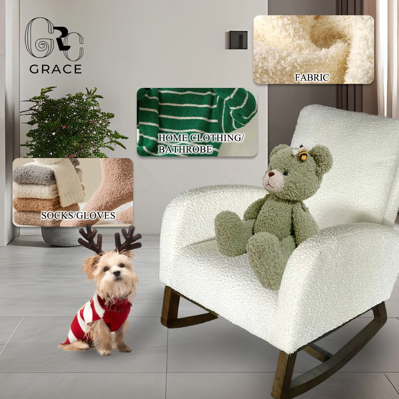 Yarn For Crocheting 100% Polyester Sustainable boucle Home Fleece Yarns For 3-needle flat knitting machine