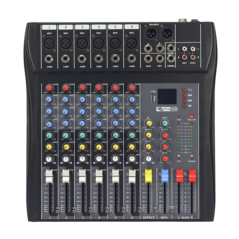 Professional 6 channel audio mixer controller Home Music Karaoke KTV usb console interface  dj audio mixer