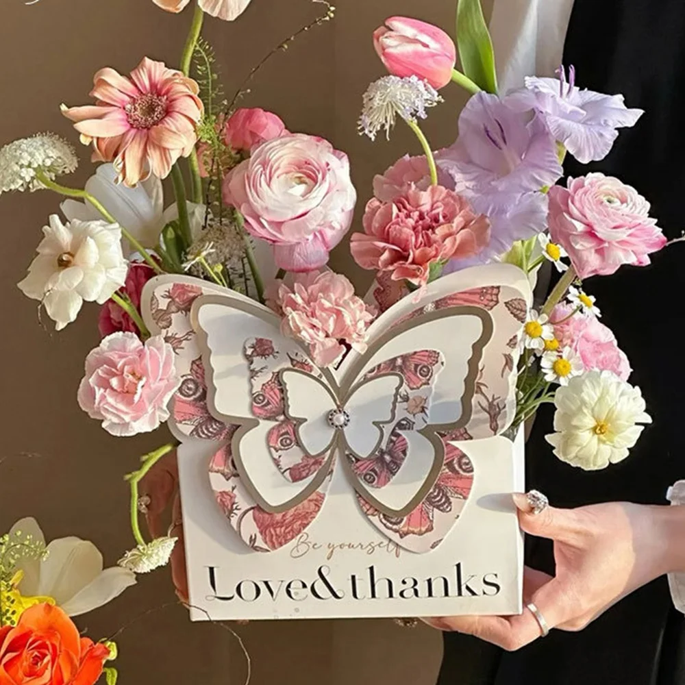 INUNION Butterfly Flower Paper Box Bouquet Dried Flower Arrangement