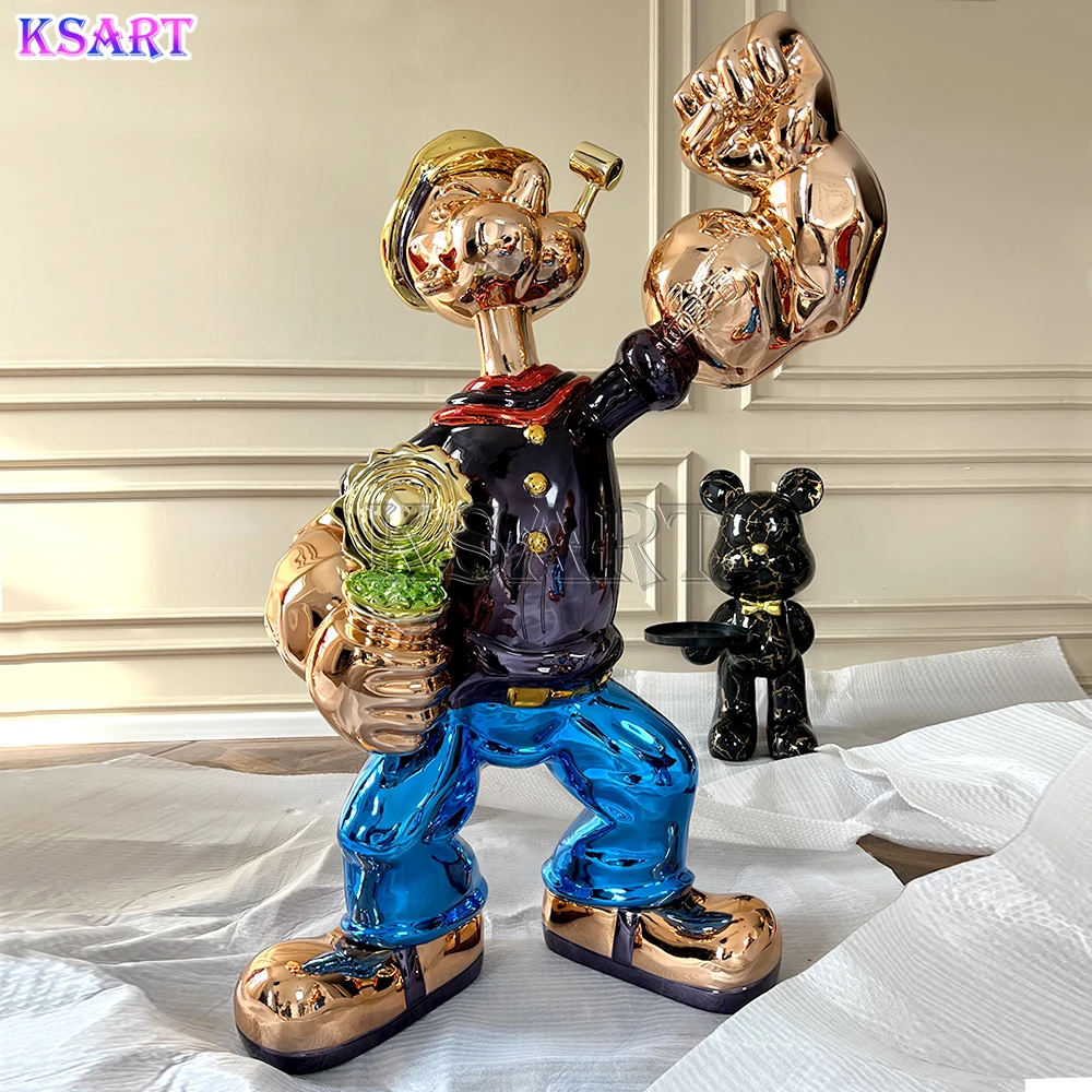 Glass fiber black Popeye sculpture electroplating Popeye shop exhibition display resin crafts