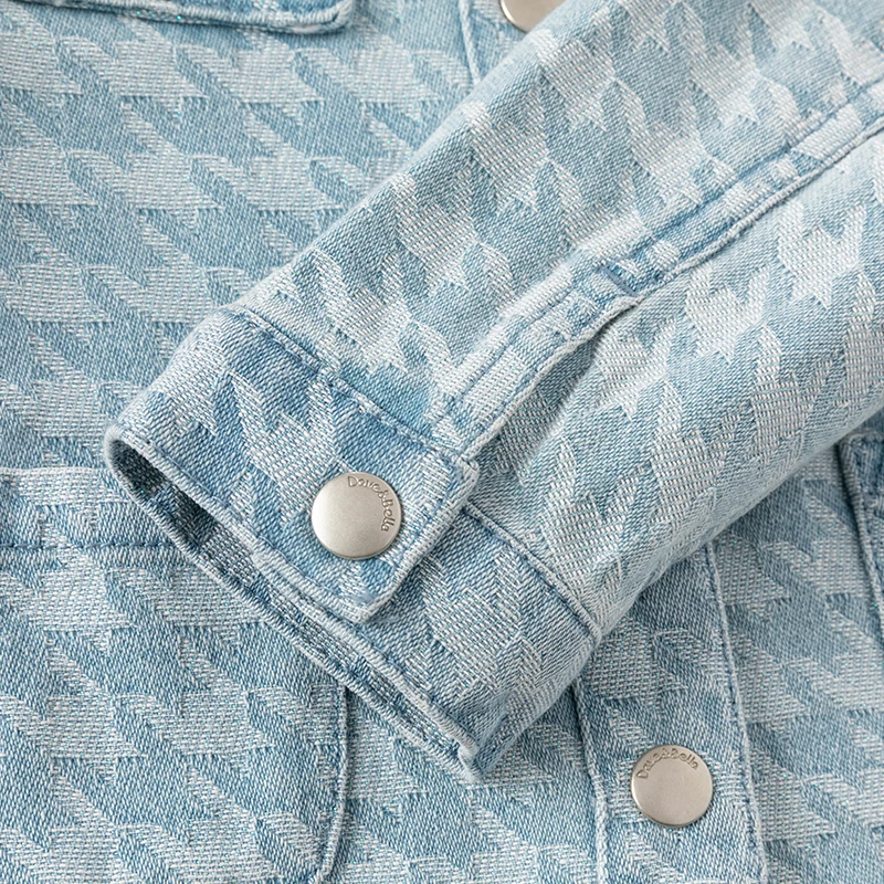 DB1248600 DAVE BELLA Kids Fashion Houndstooth Top Spring Baby Girls Casual Cotton Cute Sweet Denim Coat