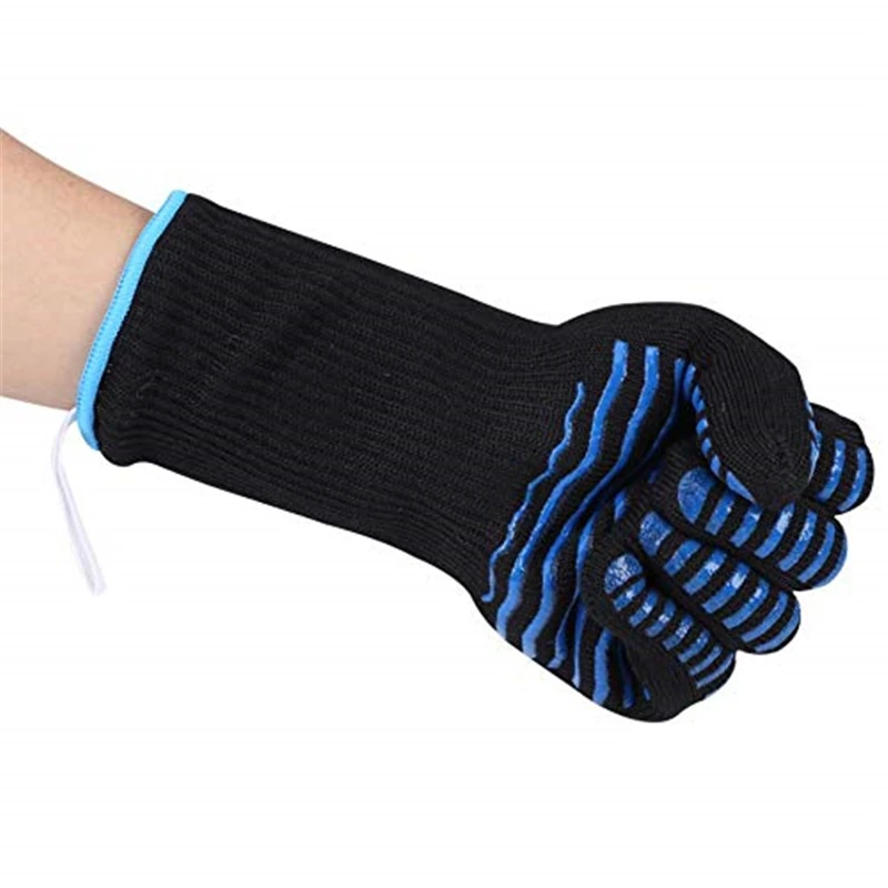 932F Heat Resistant Silicone Black Barbecue BBQ Gloves Flame proof Oven Mitt Non Slip Silicone Cooking Gloves Baking BBQ Grill