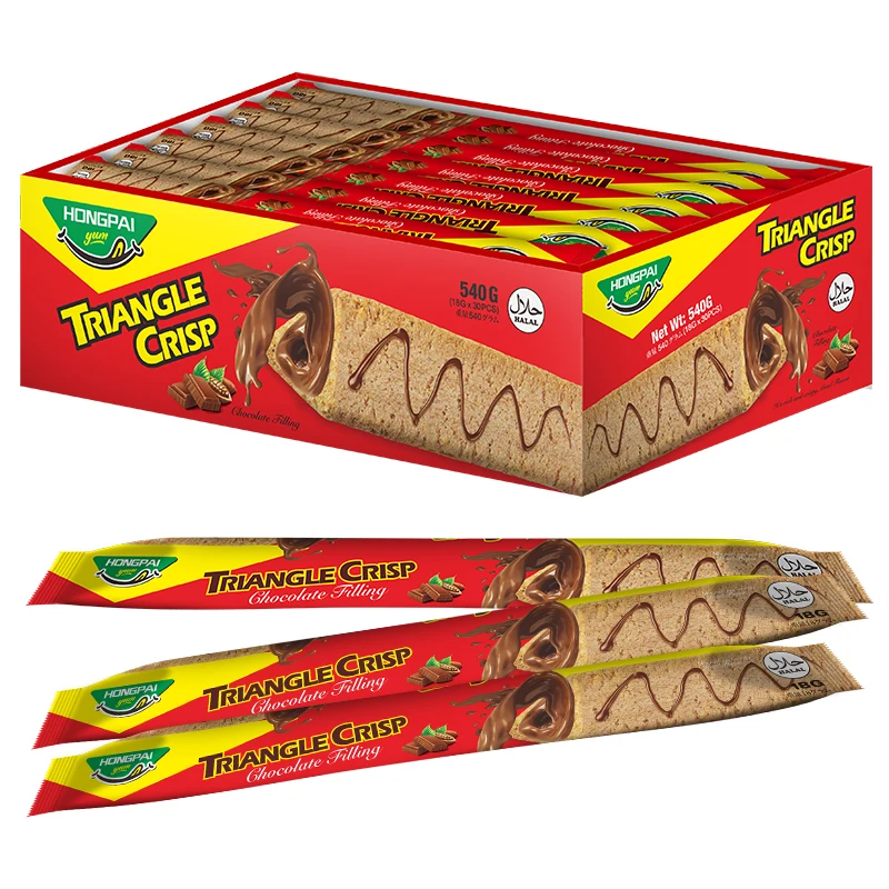 Chocolate Sauce Filled Wafer Biscuit Stick Triangle Crisp Biscuit