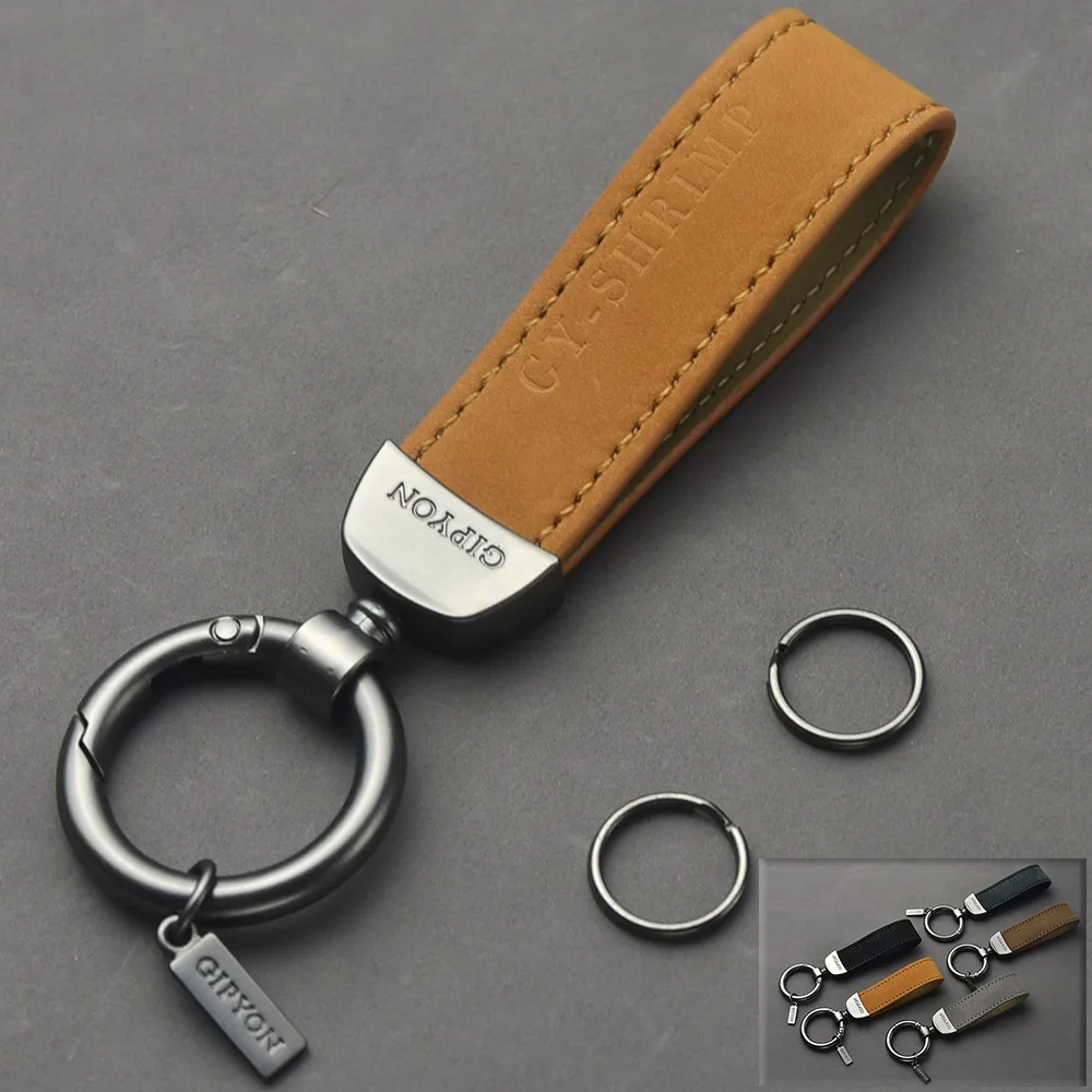 Wholesale Handmade Colorful Personalized Custom Logo Leather Genuine Leather Keychain with Silver Key Ring