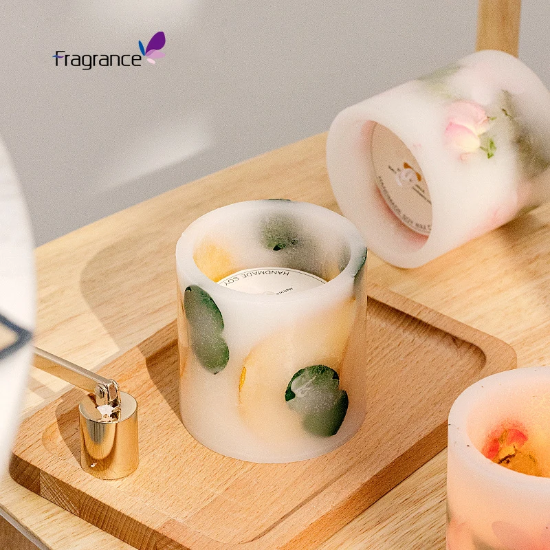 Scented Candle Flowers Scented Stone Candle Luxury Home Decoration Scented Soy wax Pillar Candles for home decoration gift sets