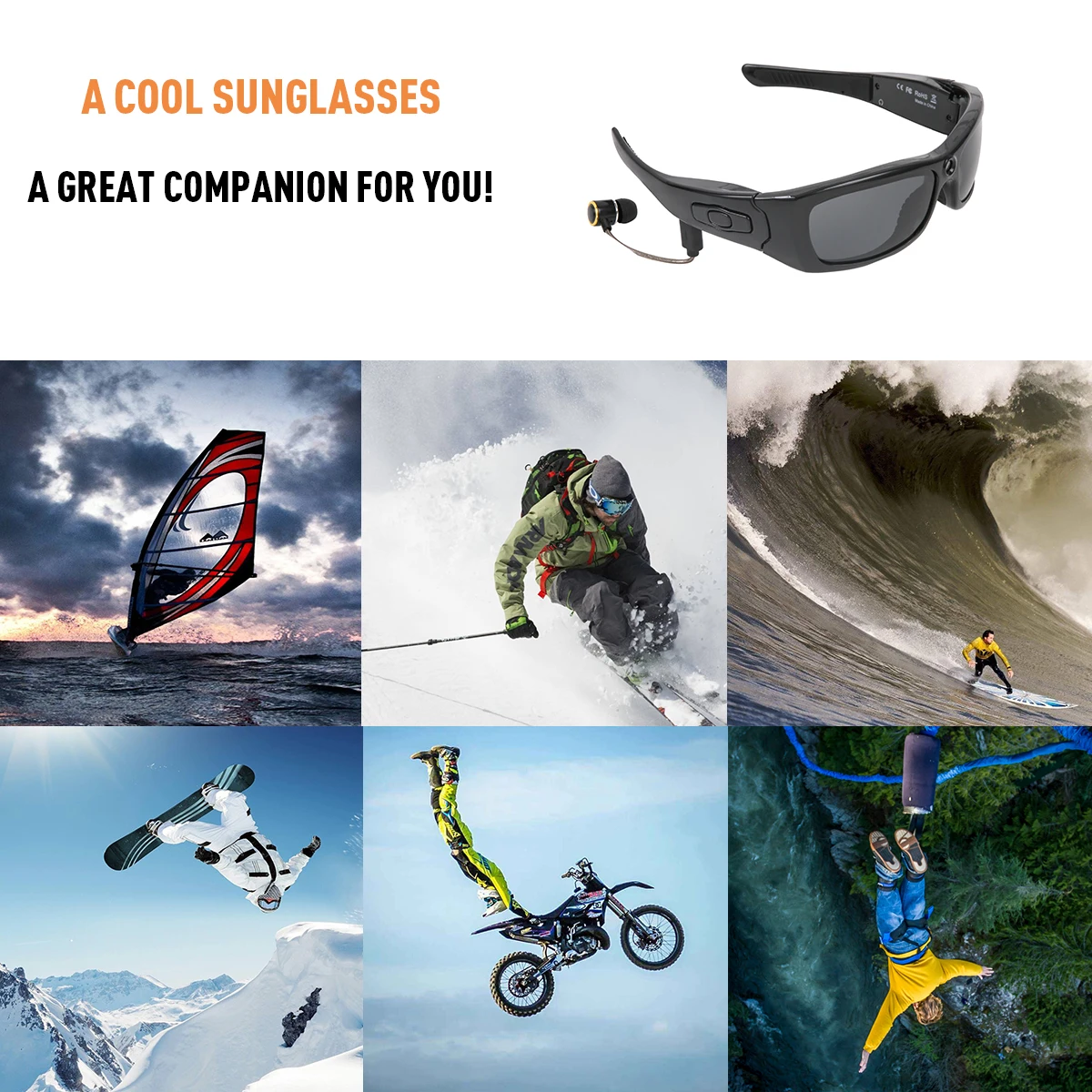 1080P HD Blue Tooth Wireless Camera Glasses Video Recording Eye Glasses Camera