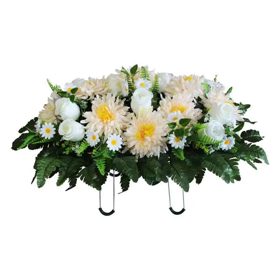 Funeral Decorate Chrysanthemum Funeral Silk Funeral Flower Wreath For Grave Arrangement