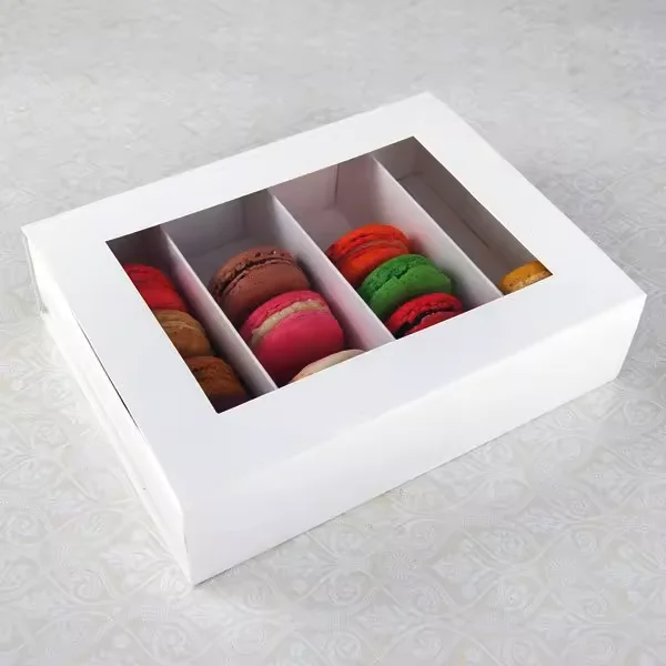 Wholesale Custom Soy Ink Macaron Cookies Packaging Paper Boxes White Cardboard Birthday Cake Boxes With PVC Transparent Windows