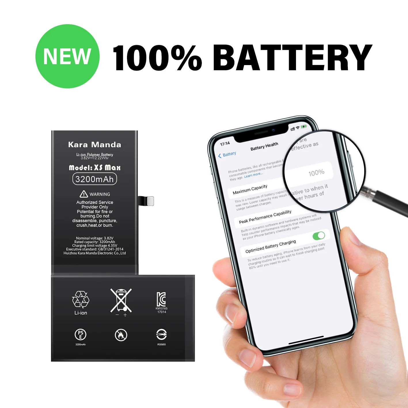 Kara Manda Factory Accept OEM Original TI IC Battery for iPhone Battery 5 5s 6 6s se 7 7Plus 8 8Plus X XR XS Max 12 13 Pro Max
