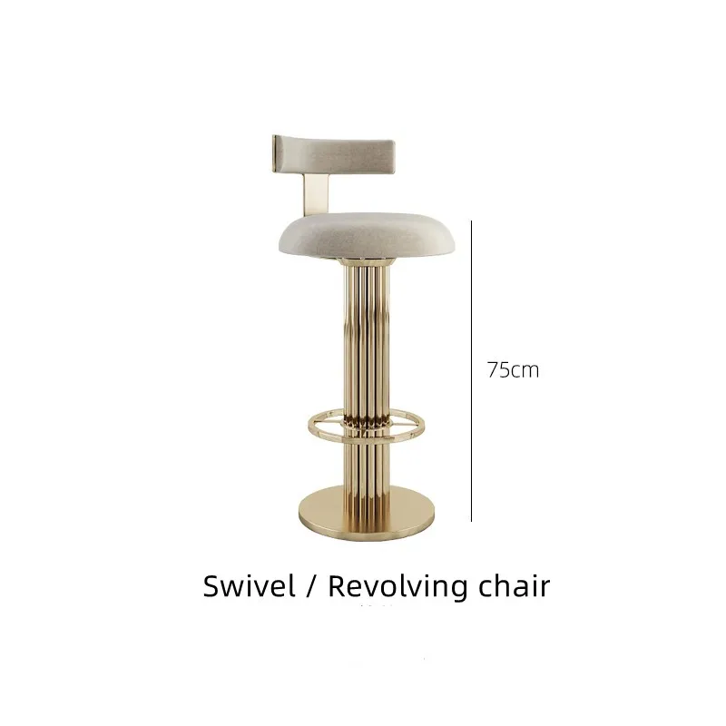Swivel chair meta foot Pedal Golden Polished Stainless Steel wooden High back Bar chair stool upholstered velvet fabric cushion