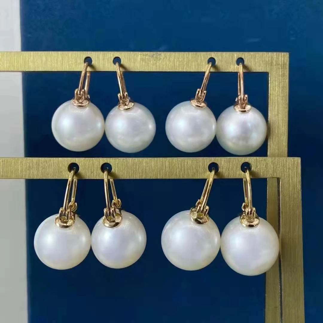 SGARIT Fine gold earring jewelry 18k yellow gold diamond ear stud 12-13mm Australian natural white pearl hot sale jewellery